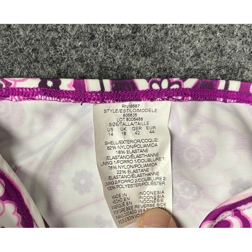 Swim Solutions Women's Printed Tiered Fauxkini One Piece Swimsuit Size 14 Purple - Picture 5 of 8